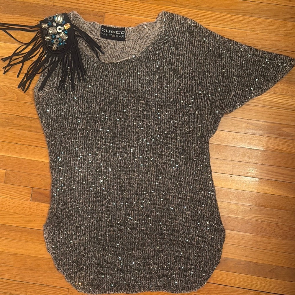 Custo Barcelona Sparkling Knit Top with Fringe